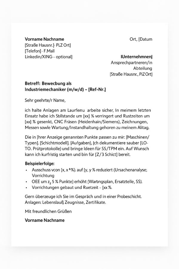 Muster Anschreiben Vorschau